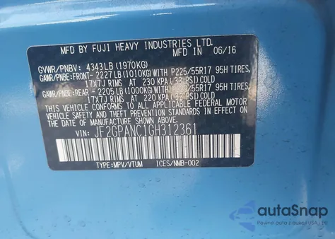 2016 Subaru Crosstrek 2.0I Limited из США, поврежденный, VIN JF2GPANC1GH312361